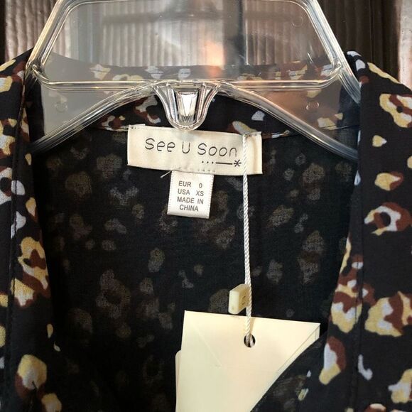 Anthropologie Blouse See U Soon Womens XS Black Ditsy Print Button Up NWT - Picture 9 of 11